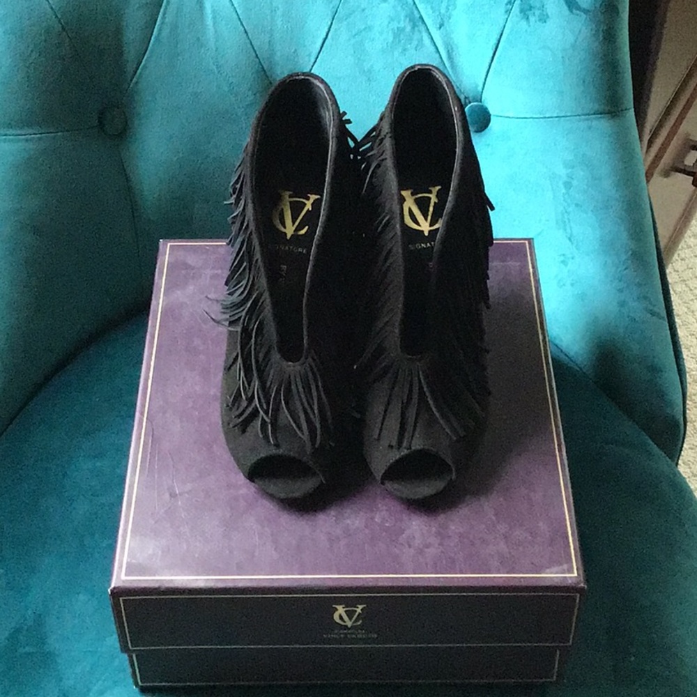 Signature Vince Camuto suede fringe heels